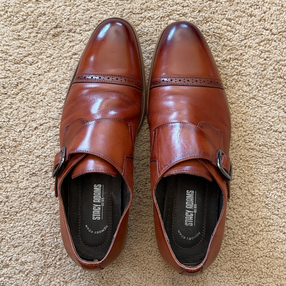 Stacy Adam’s cognac leather monk strap loafer dress shoe 12M - Picture 7 of 13
